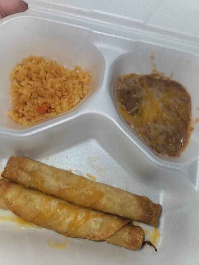 #2 Shredded Beef Rolled Tacos Kids Meal.